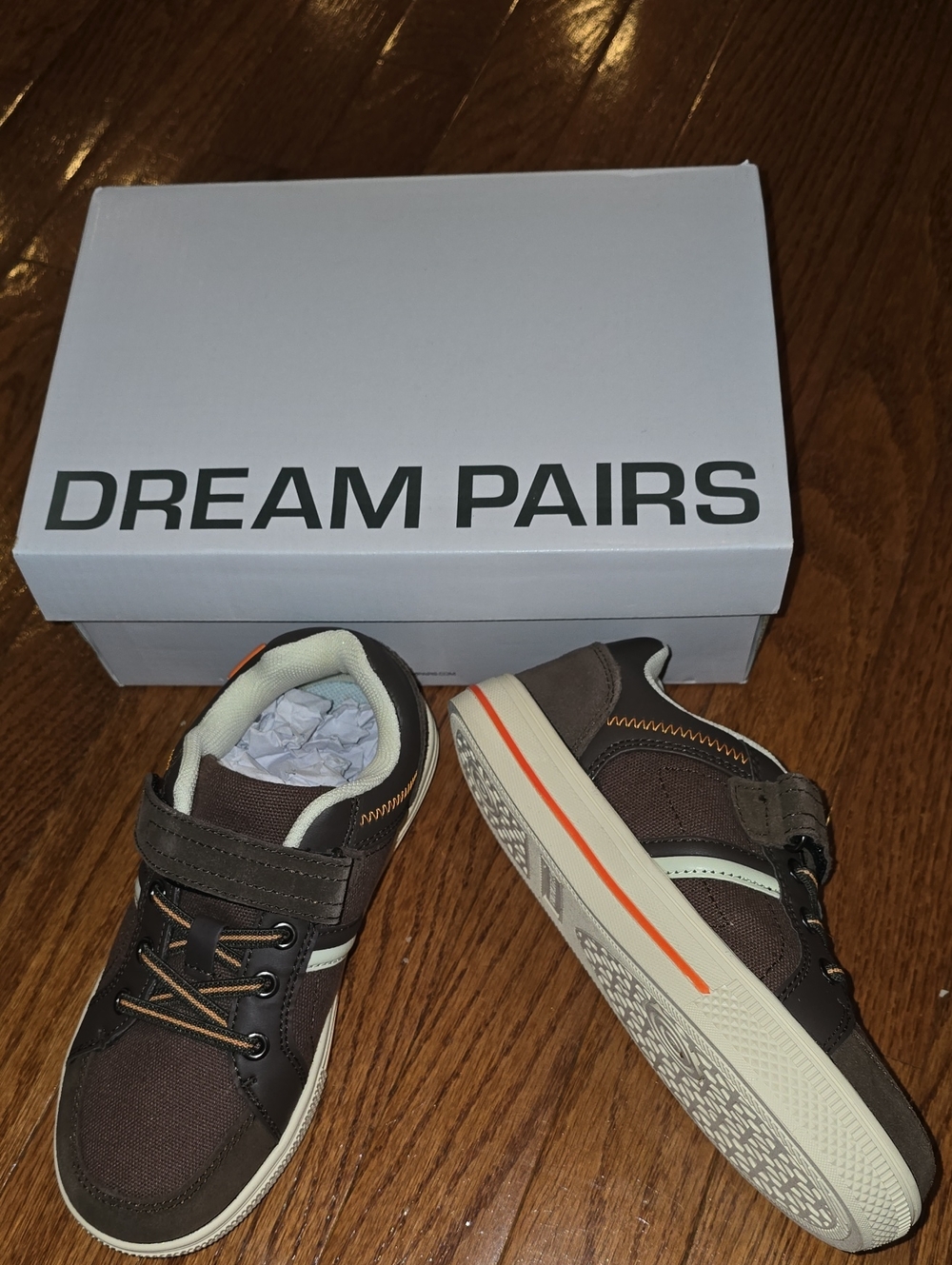 Kids Dream Pairs Brown Sneakers with Orange Trim